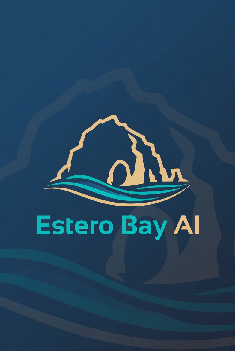 Estero Bay AI logo with coastal arch and ocean waves